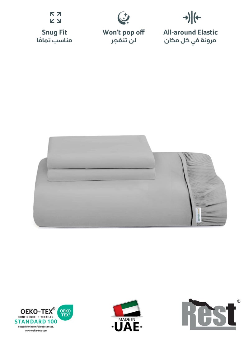 REST 3-Piece Grey Plush 200x200+30cm Fitted Bedsheet Set Includes 1 Deep Pocket Fitted Bedsheet and 2 Pillow Covers, Breathable and Machine Washable - Image 3
