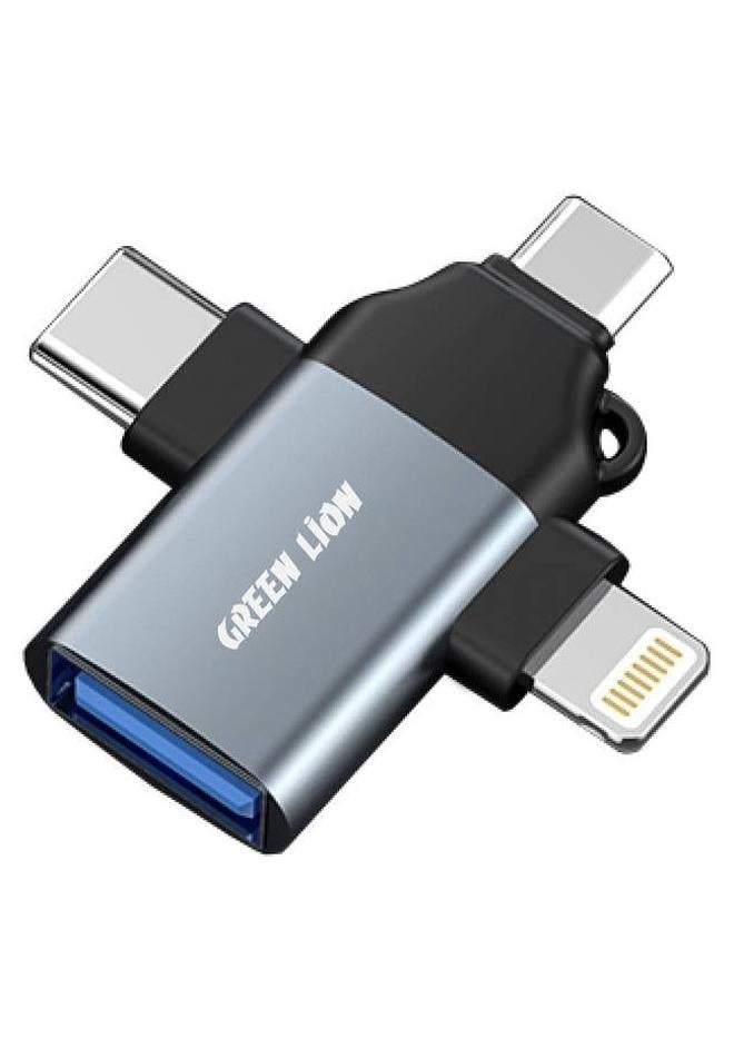 GREEN LION USB 3.0 to Type-C / Lightning / Micro OTG Adapter Gray Aluminum Alloy +ABS Super-Fast Data Transfer Compatible with iPhone / iPad / MacBook / Note20 Ultra S21+/ Huawei /Xiaomi - Image 1
