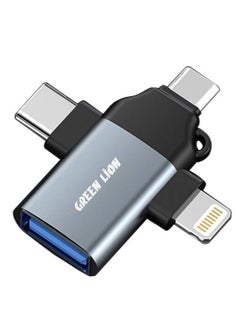 GREEN LION USB 3.0 to Type-C / Lightning / Micro OTG Adapter Gray Aluminum Alloy +ABS Super-Fast Data Transfer Compatible with iPhone / iPad / MacBook / Note20 Ultra S21+/ Huawei /Xiaomi  - Image 1