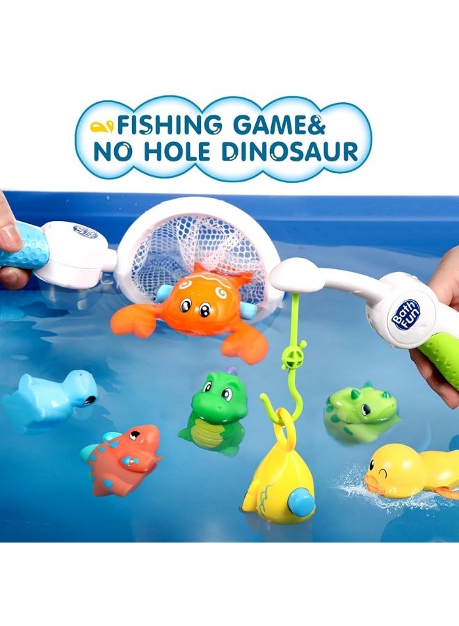 Dolive Bath Toys, Bathtub Toy with Shower Head, Slide Track for Toddles and Babies, Mold Free Floating Toy, Fishing Game, No Hole Dinosaur Fun Bath Time Gift Toys Girls Boys Ages1-3 - Image 1