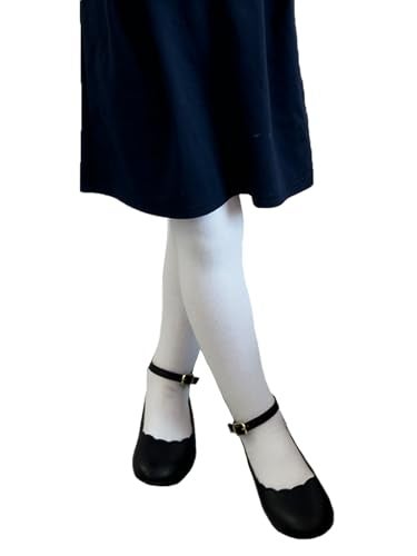 COTTON DAY Kids Girls School Dress Cotton Tights 8-10 Years 2 Pack (White, Size 10) - Image 1