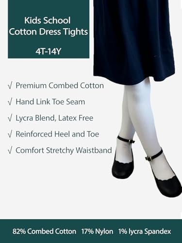 COTTON DAY Kids Girls School Dress Cotton Tights 8-10 Years 2 Pack (White, Size 10) - Image 2