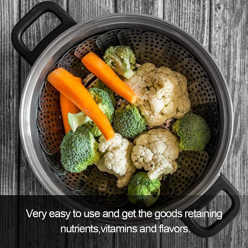 Vvbox Vegetable Steamer Basket Foldable Stainless Steel Food Steamer Insert Size 53 to 93  - Image 4
