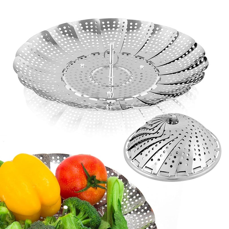Vvbox Vegetable Steamer Basket Foldable Stainless Steel Food Steamer Insert Size 53 to 93  - Image 1