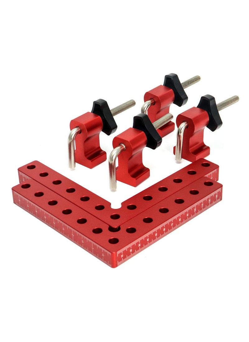 QWORK QWORK 2Pcs 90 Degree Positioning Squares Right Angle Clamps Fixing Clamp, 5.5"×5.5"(14×14cm), Aluminum Alloy Woodworking Carpenter Tool for Box Cabinets Drawers Picture Flame  - Image 1