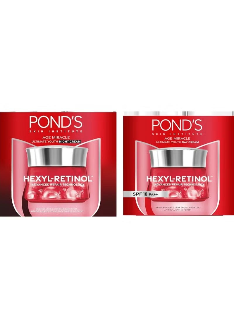 Pond's Age Miracle Ultimate Youth Hexyl-Retinol Day SPF18, Night Cream Set 2x50g - Image 1