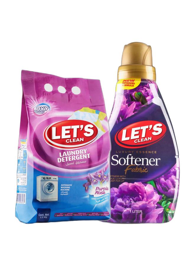 LET'S CLEAN Laundry Detergent Powder Purple Rose 1.5kg and Fabric Softener Lavender Luxury 1L - Image 1