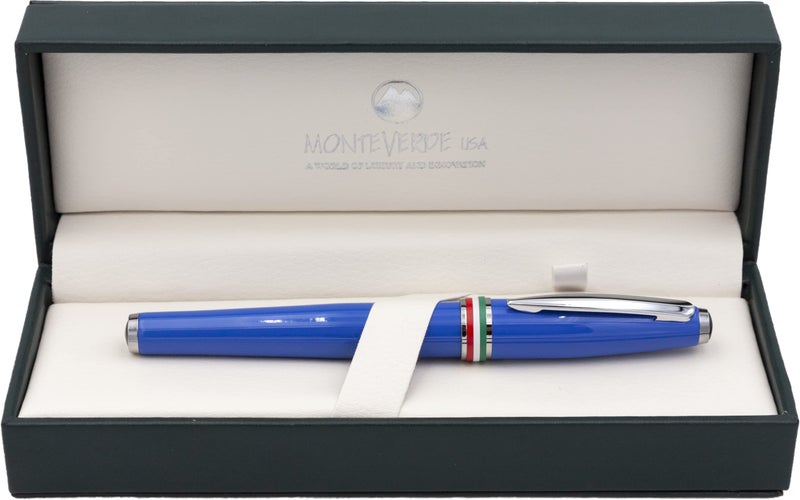 Monteverde قلم حبر مونتيفيردي الولايات المتحدة ألدودوماني إيطاليا باللون الأزرق الغريب - رأس متوسط - قلم كتابة فاخر - تصميم إيطالي - رأس من الفولاذ المقاوم للصدأ جوو - تدفق حبر سلس - قابل لإعادة التعبئة - صندوق هدايا متضمن - Image 1