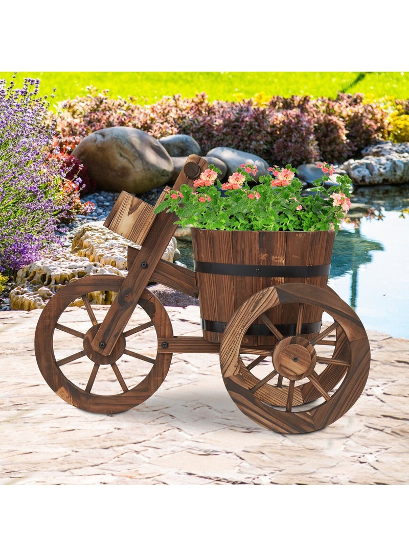 Tricycle Shaped Wooden Flower Pot Vase Wooden Flower Planter Pot Holder Garden Decorative Item Wooden Display Stand