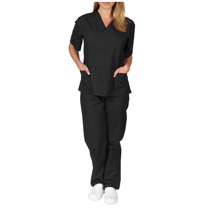 New Style Solid Color Pocket V-Neck Nursing Work Uniform Nurse Clothes Two-Piece Set Suit Women - Image 1