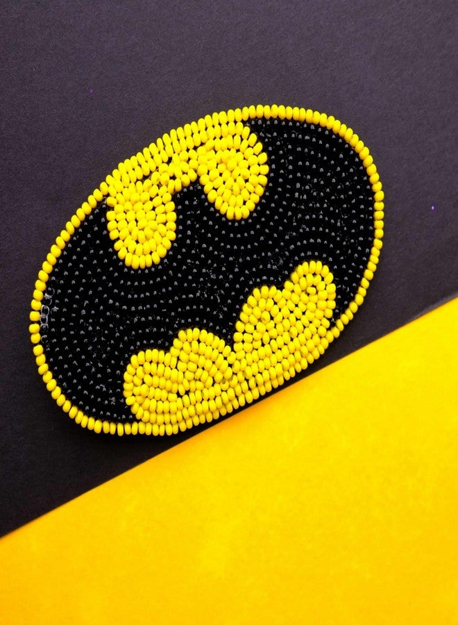Abeo Handmade Batman Logo Brooch for Women and Men | Embroidered Beaded Lapel Pin for Valentine’s Day Jackets Shirts Bag and Cloths Accessories | Stylish Fashionable Badge Pins, 5-6 cm (Black, Yellow) - Image 3