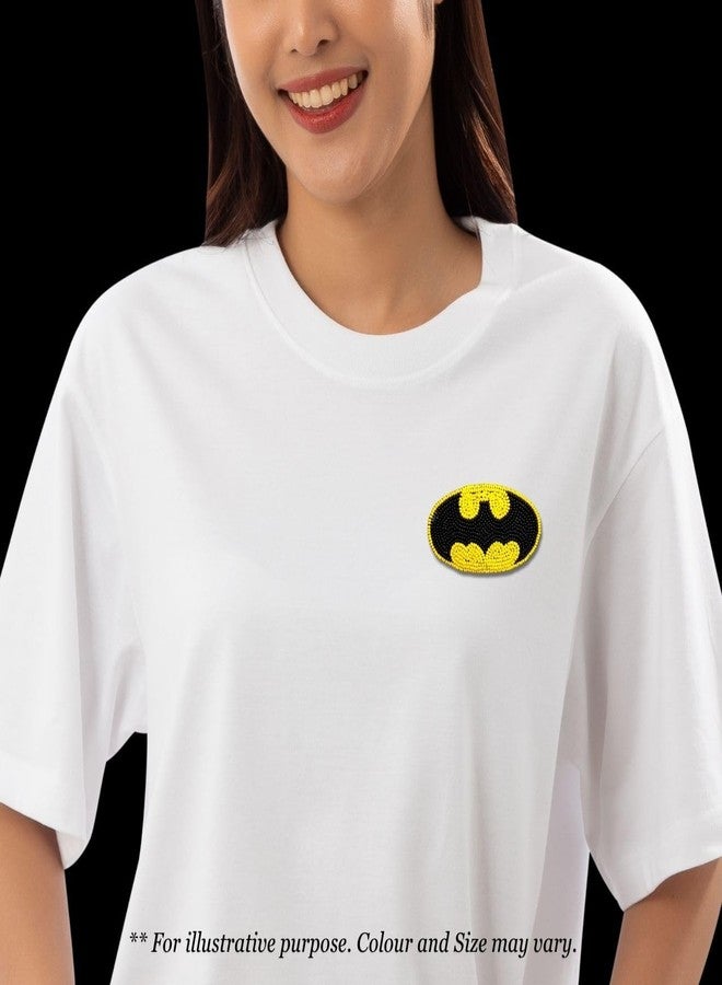 Abeo Handmade Batman Logo Brooch for Women and Men | Embroidered Beaded Lapel Pin for Valentine’s Day Jackets Shirts Bag and Cloths Accessories | Stylish Fashionable Badge Pins, 5-6 cm (Black, Yellow) - Image 5
