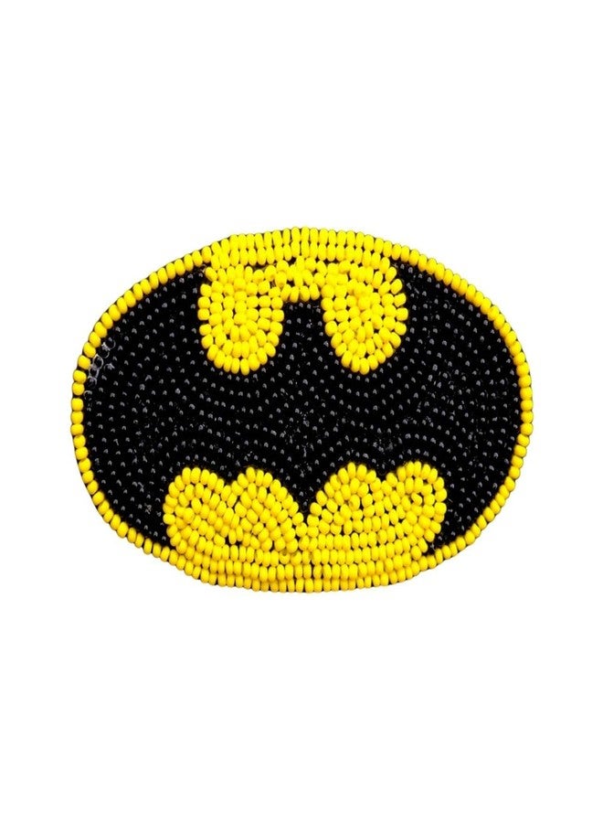 Abeo Handmade Batman Logo Brooch for Women and Men | Embroidered Beaded Lapel Pin for Valentine’s Day Jackets Shirts Bag and Cloths Accessories | Stylish Fashionable Badge Pins, 5-6 cm (Black, Yellow) - Image 1