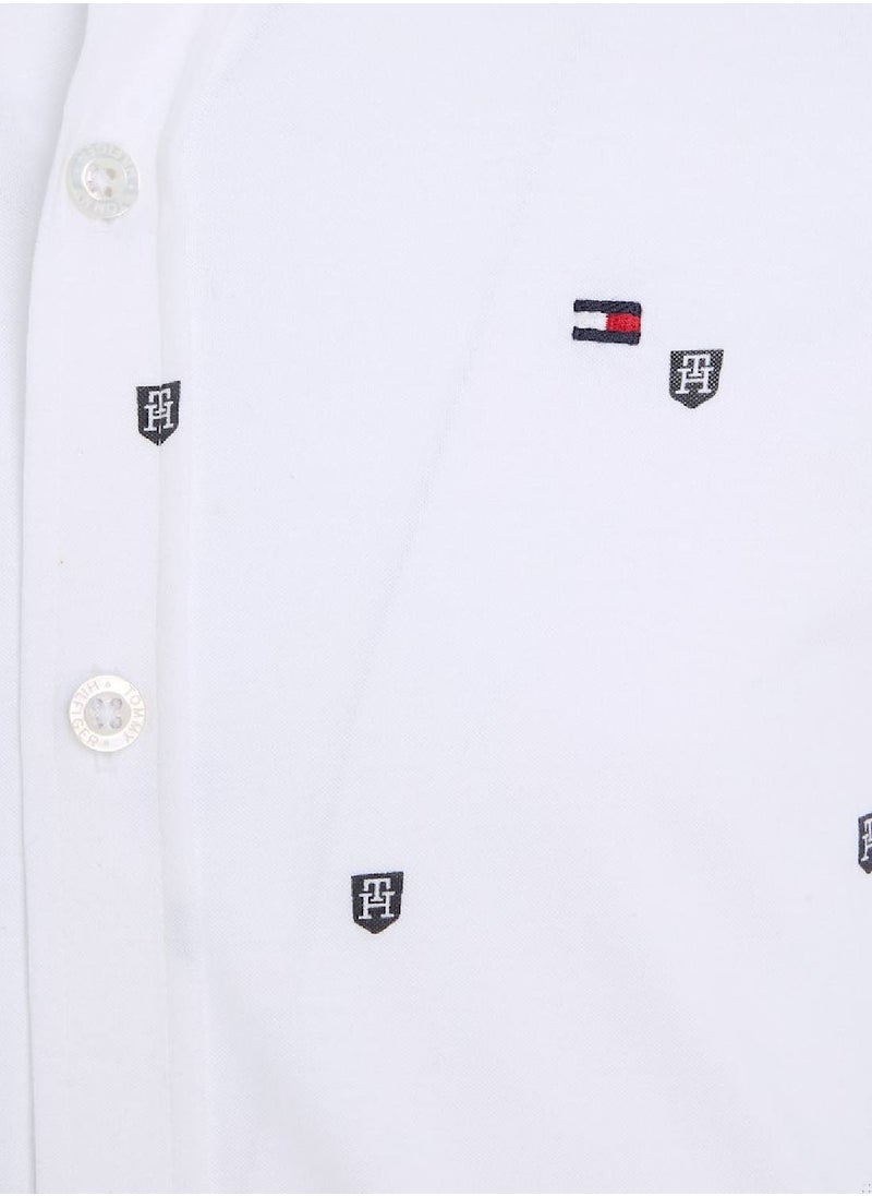 TOMMY HILFIGER - Boys' Long Sleeves Monogram Shirt - Cotton, White - Image 1