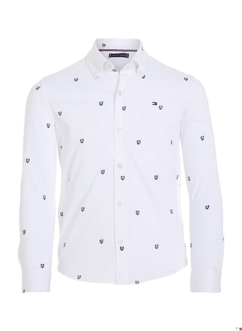 TOMMY HILFIGER - Boys' Long Sleeves Monogram Shirt - Cotton, White - Image 1