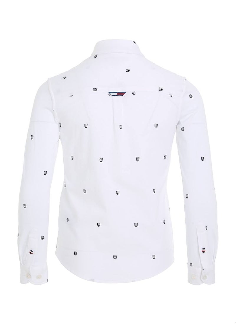 TOMMY HILFIGER - Boys' Long Sleeves Monogram Shirt - Cotton, White - Image 1