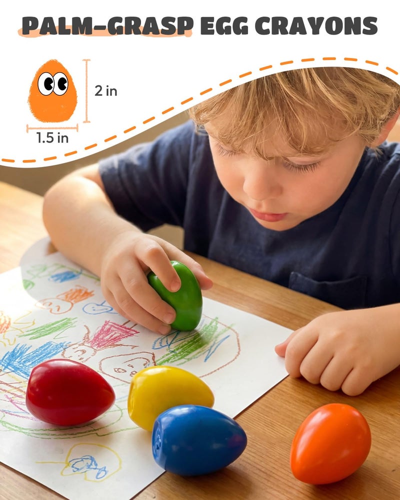 JUPITEARTH 6 Colors Egg Crayons for kids, Palm-Grasp Non Toxic Jumbo Washable Crayons for Kids, Fat Brain Toys for Art Supplies and Perfect Gifts for Boys and Girls - Image 3