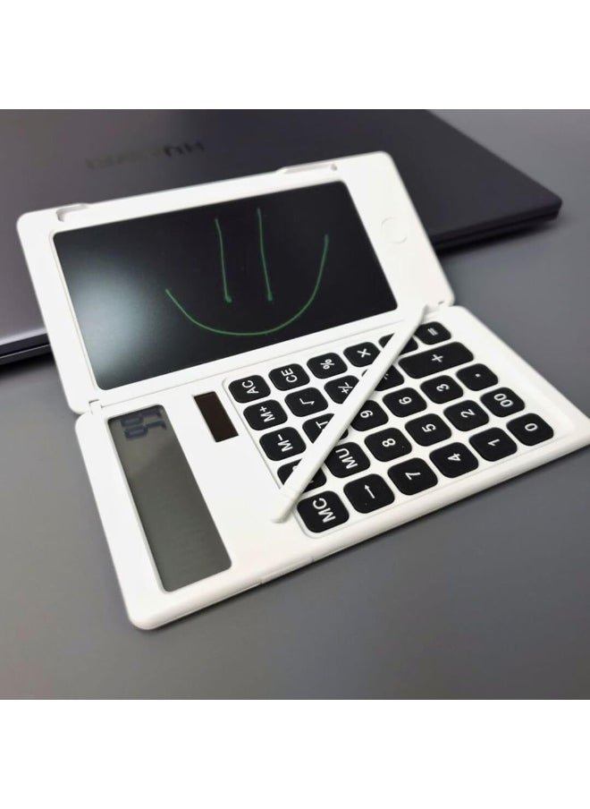 Plan A - Scientific Calculator 2 in 1 LCD Display 12 Digits Erasable Digital Writing Pad, Foldable with Lock and Erase Button, Replaceable Battery and Solar Power, Perfect for Students and Daily Use - Image 1