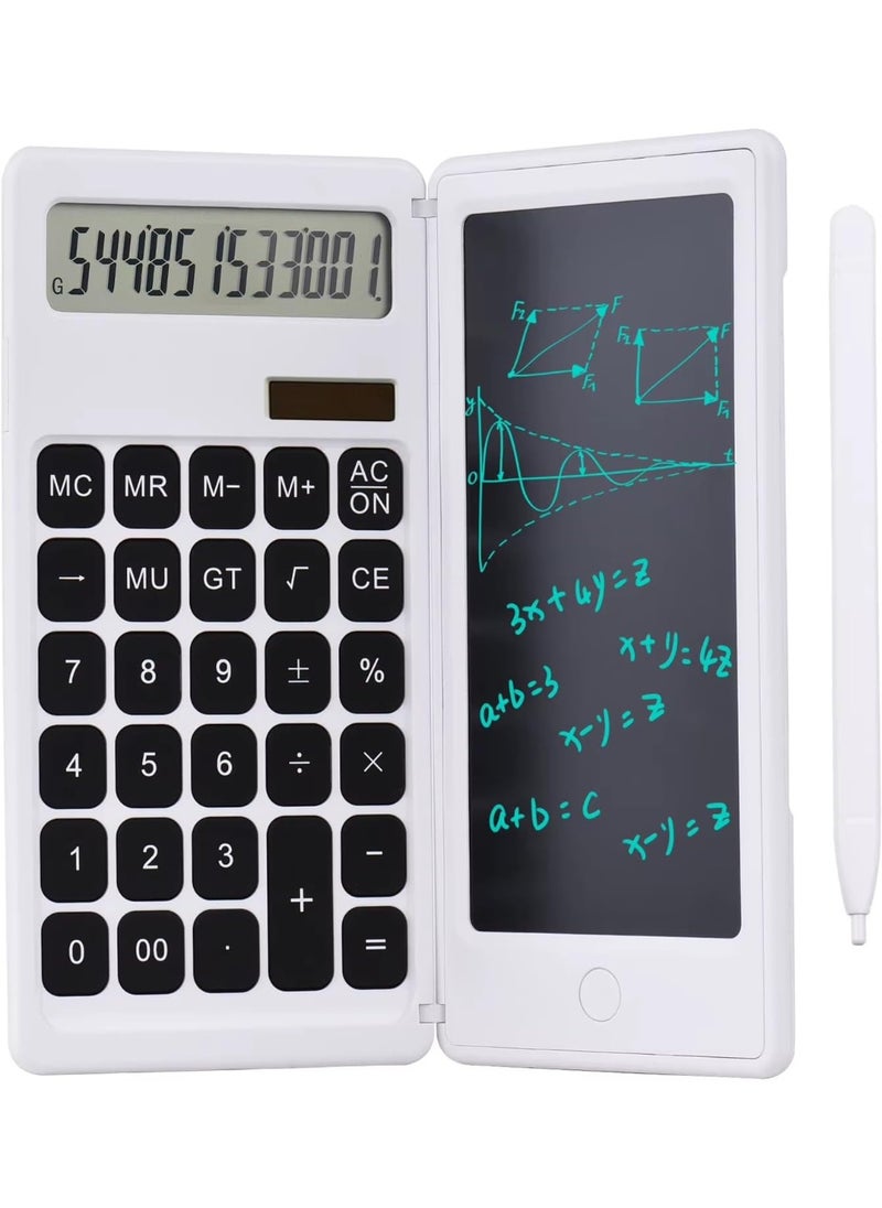 Plan A Scientific Calculator 2 in 1 LCD Display 12 Digits Erasable Digital Writing Pad, Foldable with Lock and Erase Button, Replaceable Battery and Solar Power, Perfect for Students and Daily Use  - Image 1