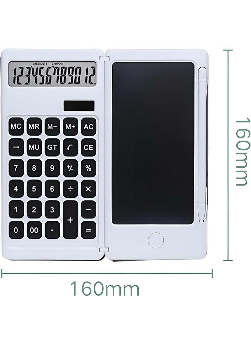 Plan A - Scientific Calculator 2 in 1 LCD Display 12 Digits Erasable Digital Writing Pad, Foldable with Lock and Erase Button, Replaceable Battery and Solar Power, Perfect for Students and Daily Use - Image 1