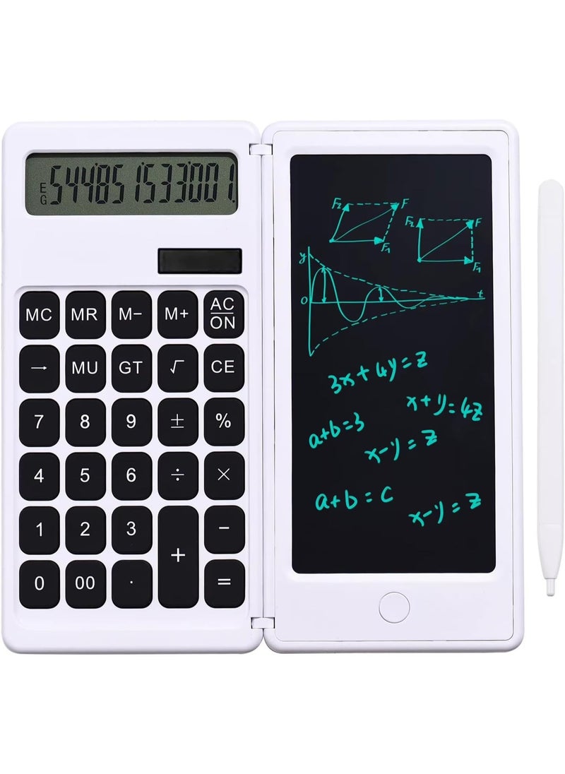 Plan A - Scientific Calculator 2 in 1 LCD Display 12 Digits Erasable Digital Writing Pad, Foldable with Lock and Erase Button, Replaceable Battery and Solar Power, Perfect for Students and Daily Use - Image 1