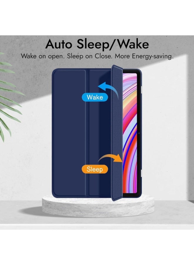 غطاء حماية لجهاز شاومي ريدمي باد برو 12.1 بوصة 2024 اللوحي مع حامل قلم رصاص، غطاء خلفي ناعم من مادة TPU قابل للطي، غطاء ذكي واقٍ قابل للطي، خاصية الاستيقاظ والسكون التلقائي (أزرق) - Image 5