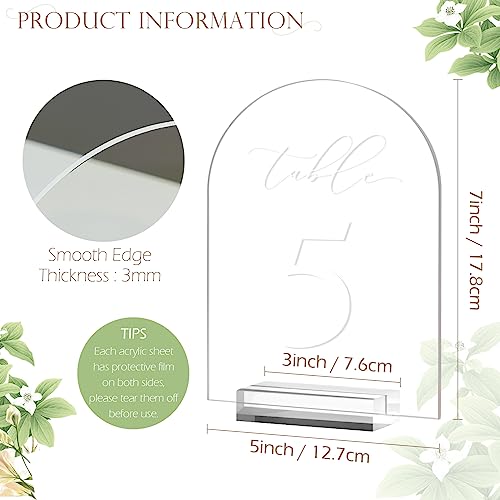 JINMURY Clear Arch Table Numbers for Wedding, 5x7 Inch Arched Acrylic Table Numbers 1-10 with Stands, Clear Acrylic Arch Sign with Holder for Centerpiece, Reception, Wedding, Party, Event - Image 2