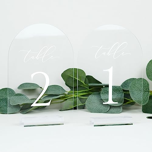 JINMURY Clear Arch Table Numbers for Wedding, 5x7 Inch Arched Acrylic Table Numbers 1-10 with Stands, Clear Acrylic Arch Sign with Holder for Centerpiece, Reception, Wedding, Party, Event - Image 3