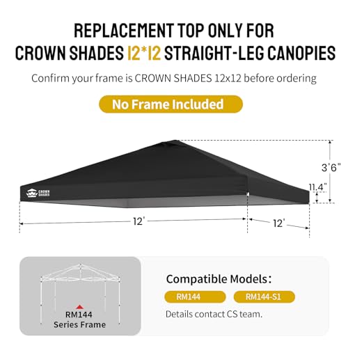 CROWN SHADES 12x12 Canopy Replacement Top Only Compatible with Crown Shades RM144 Series Silver Coated with Air Vent Black Top Only - Image 3