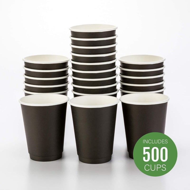 Restaurantware 500-CT Disposable Black 12-oz Hot Beverage Cups with Double Wall Design: No Need for Sleeves - Perfect for Cafes - Eco Friendly Recyclable Paper - Insulated - Wholesale Takeout Coffee Cup - Image 2