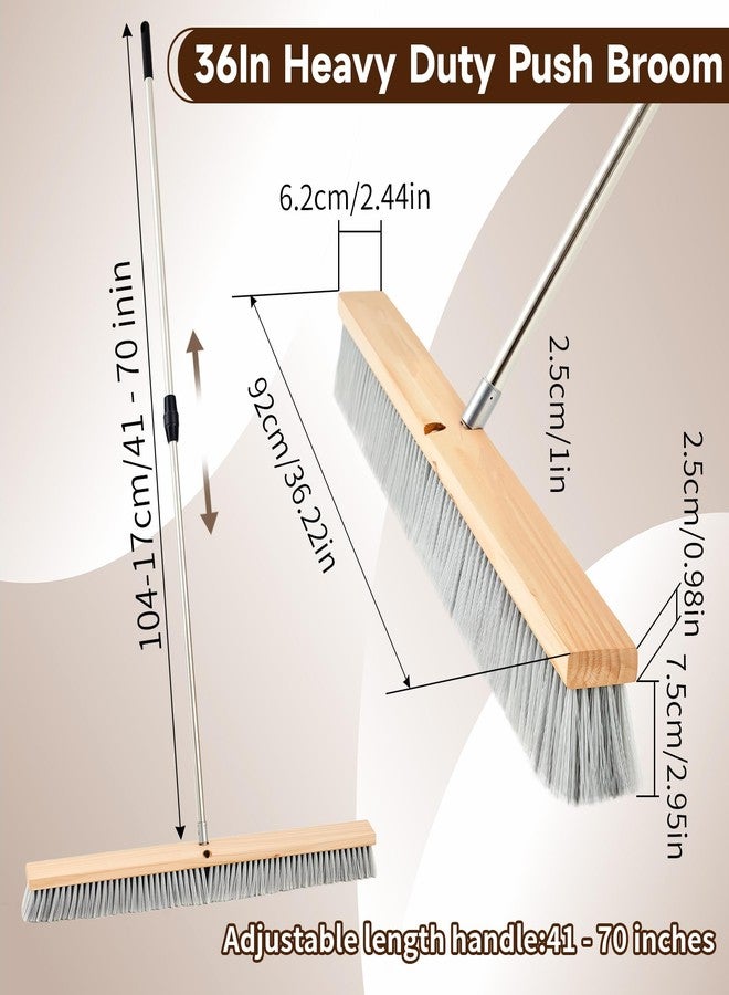 Maxdot 1 Pcs 36" Push Broom with Stainless Steel Telescopic Handle, Polypropylene Bristles, Heavy Duty Outdoor Indoor Push Large Broom with Handle for Smooth Surface Home and Garage Sweeping - Image 2