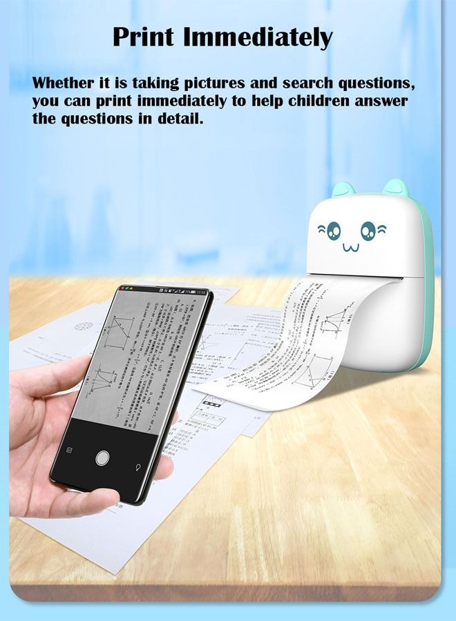 زي سي إم - هابي طابعة حرارية صغيرة محمولة متعددة الوظائف مع لفة ورق أزرق / أبيض - Image 2