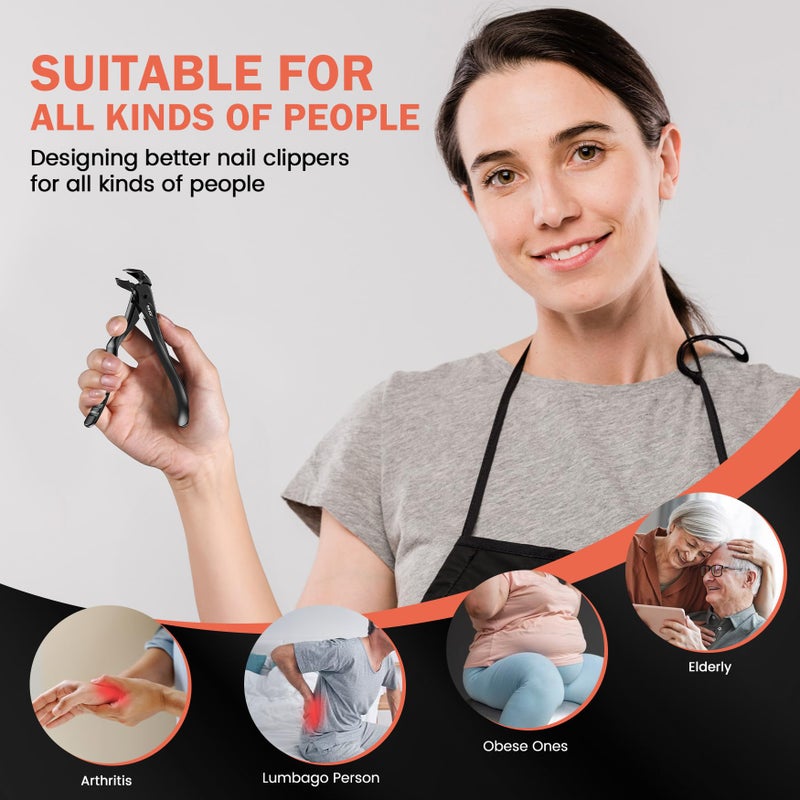 BEZOX Toenail Clippers for Seniors â€“ Upgraded Long Handled Curved Head Toe Nail Clippers for Thick Nails for Elderly - Black - Image 5