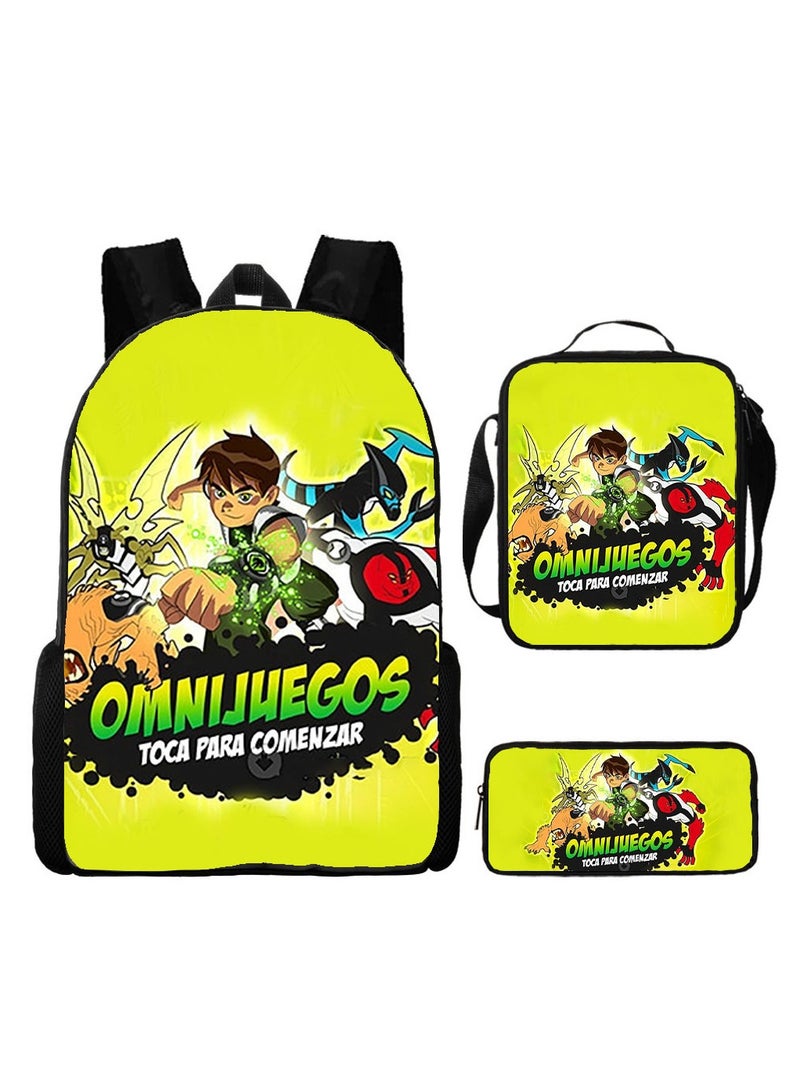 BEN 10 New Cartoon Student Backpack Three-Piece Set 29*16*42cm