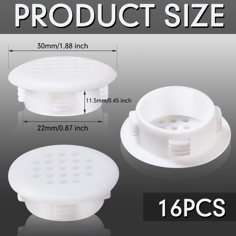 Queekay 16 x Plastic Round Mesh Louvered Vent Covers White Plastic Soffite Vents Round Enclosure Soffite Shoe Cabinet Vents 30mm - Image 2