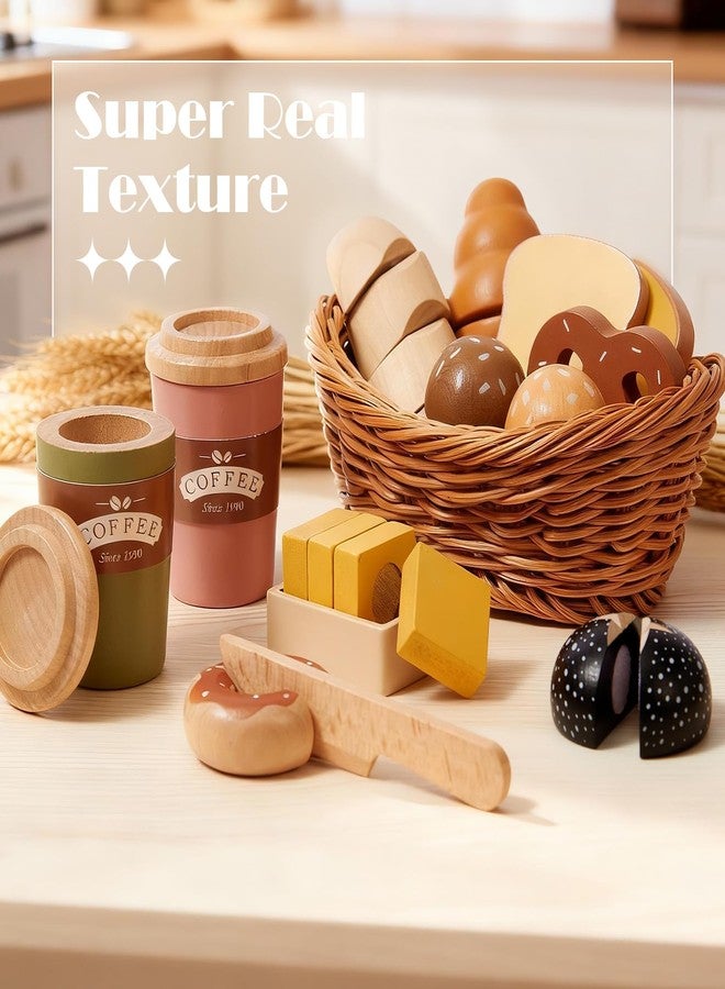Toyssa Wooden Play Food Sets for Kids Kitchen, Bakery Pretend Play Toy Food for Toddlers 3-5 with Cutting Bread & Basket, Christmas Kitchen Accessories Birthday Gifts for Girls Boys 3 4 5 6 Years Old - Image 3
