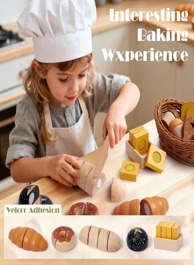Toyssa Wooden Play Food Sets for Kids Kitchen, Bakery Pretend Play Toy Food for Toddlers 3-5 with Cutting Bread & Basket, Christmas Kitchen Accessories Birthday Gifts for Girls Boys 3 4 5 6 Years Old - Image 5