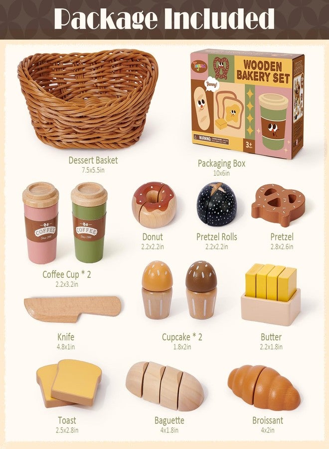 Toyssa Wooden Play Food Sets for Kids Kitchen, Bakery Pretend Play Toy Food for Toddlers 3-5 with Cutting Bread & Basket, Christmas Kitchen Accessories Birthday Gifts for Girls Boys 3 4 5 6 Years Old - Image 2