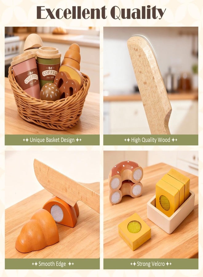 Toyssa Wooden Play Food Sets for Kids Kitchen, Bakery Pretend Play Toy Food for Toddlers 3-5 with Cutting Bread & Basket, Christmas Kitchen Accessories Birthday Gifts for Girls Boys 3 4 5 6 Years Old - Image 4