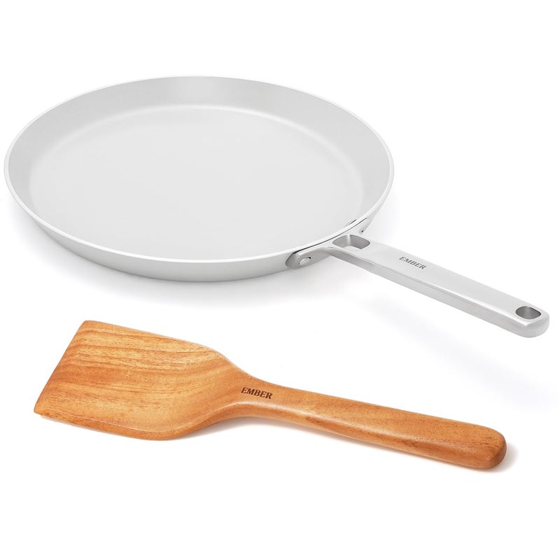 Ember Cookware Arcilla Ceramic Non Stick Tawa 28cm | Non Toxic Roti & Chapati Pan | ISI Certified | Ceramic Cooking Tawa | 1x Spatula | Steel Handle | PFAS & PTFE Free | Induction Safe | Grey - Image 1