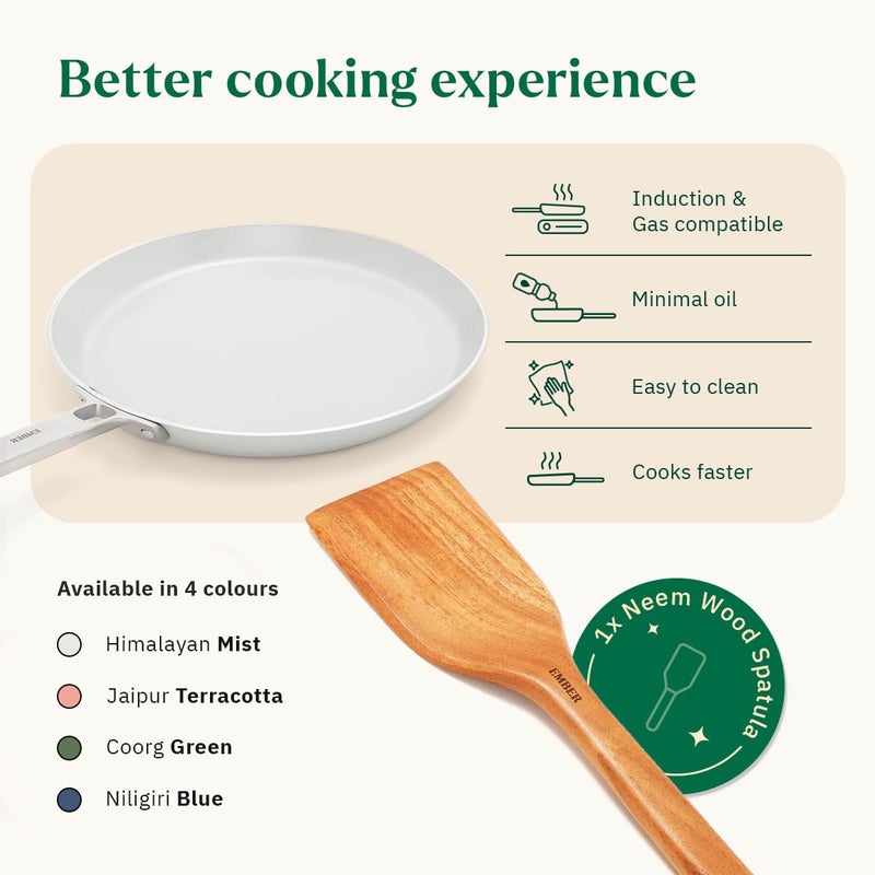 Ember Cookware Arcilla Ceramic Non Stick Tawa 28cm | Non Toxic Roti & Chapati Pan | ISI Certified | Ceramic Cooking Tawa | 1x Spatula | Steel Handle | PFAS & PTFE Free | Induction Safe | Grey - Image 3