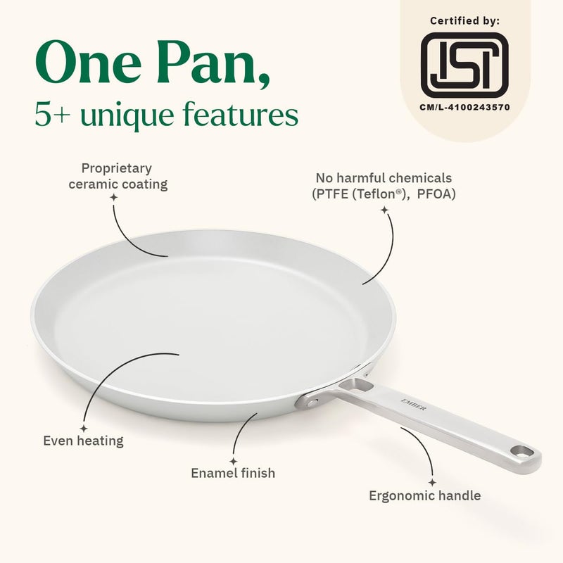 Ember Cookware Arcilla Ceramic Non Stick Tawa 28cm | Non Toxic Roti & Chapati Pan | ISI Certified | Ceramic Cooking Tawa | 1x Spatula | Steel Handle | PFAS & PTFE Free | Induction Safe | Grey - Image 2