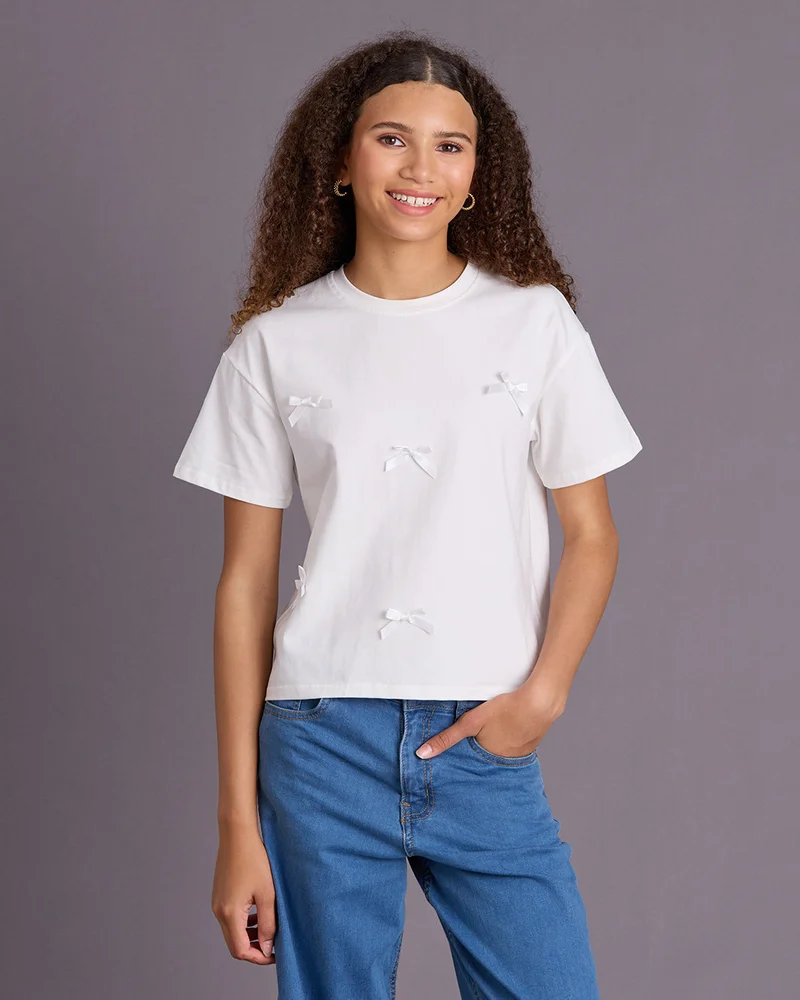 ردتاغ Senior Girls White Embellished T-Shirt