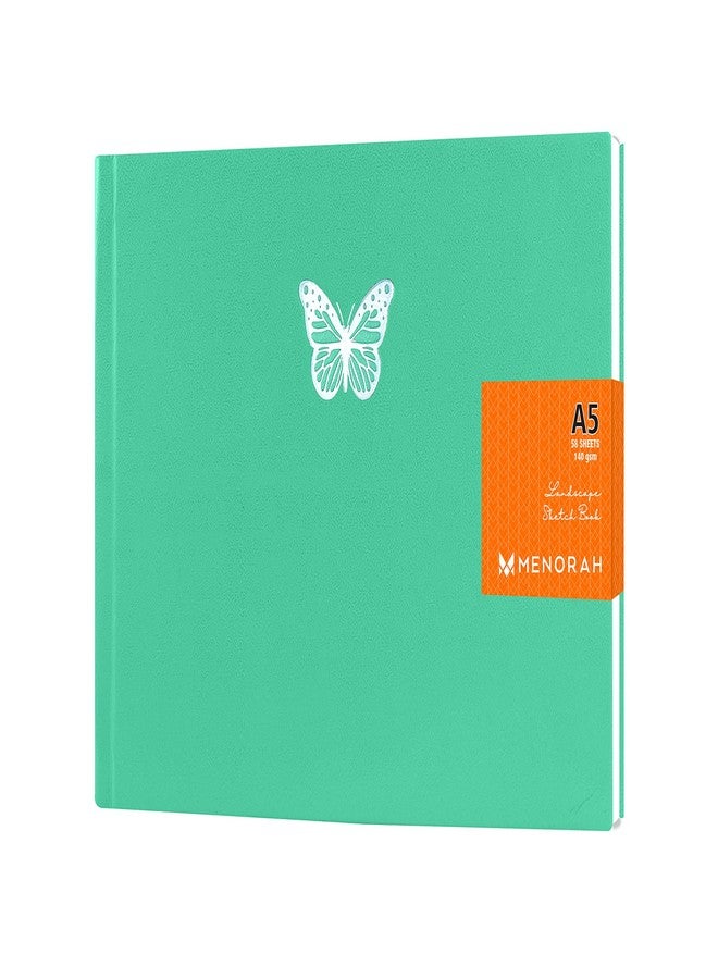 MENORAH مينورا - دفتر رسم A5 للفنانين - 140 غرام/متر مربع - (58 ورقة/116 صفحة) - دفتر رسم أنيق A5 للفتيات - (المقاس: 14.8 سم × 21.0 سم) - مصنوع يدويًا - دفتر رسم كاساتا (نعناع حلو - فراشة) - منظر طبيعي - Image 1