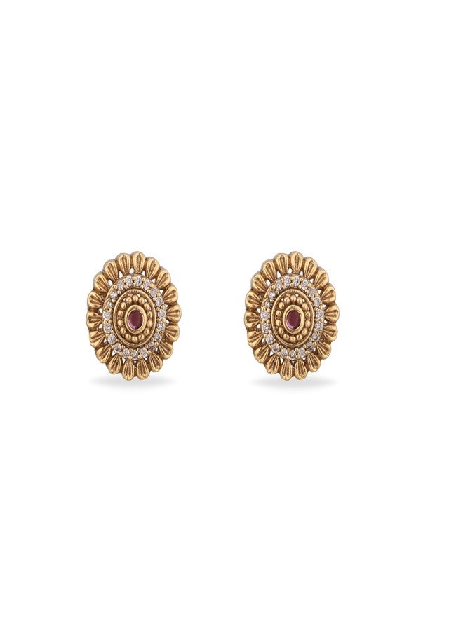 TARINIKA Gold-Plated Flower Theme Stud Earrings for Women Antique Brass Alloy Cubic Zirconia(CZ) Gemstone Traditional Fashion Jewelry Gift for her Style 7 - Image 1