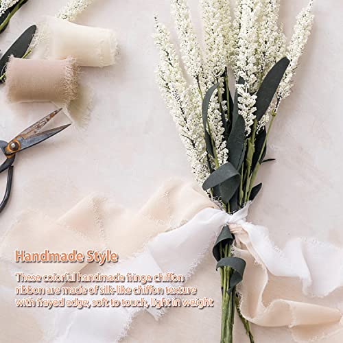 Mlurcu Chiffon Ribbon Fringe Silk 9 Rolls Handmade Frayed Edges Boho Ribbon 1.5 Inch x 3 Yard for Wedding Invitations Decorations DIY Craft Bridal Bouquets - Image 4