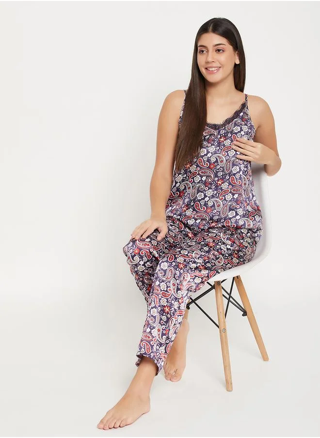 Clovia Clovia Paisley Print Satin Cami Top and Pyjama Set