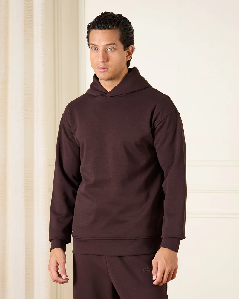 Redtag Men Brown Lounge Hoodie Sweatshirt