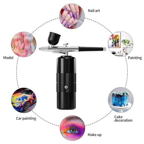 CBVCBV Airbrush Kit with Compressor Portable Airbrush Kit 48PSI High-Pressure Non-Clogging Air Brush Set Cordless Rechargeable with 0.3mm Nozzle and Cleaning Brush for Painting,Nail Art, Makeup (black) - Image 3