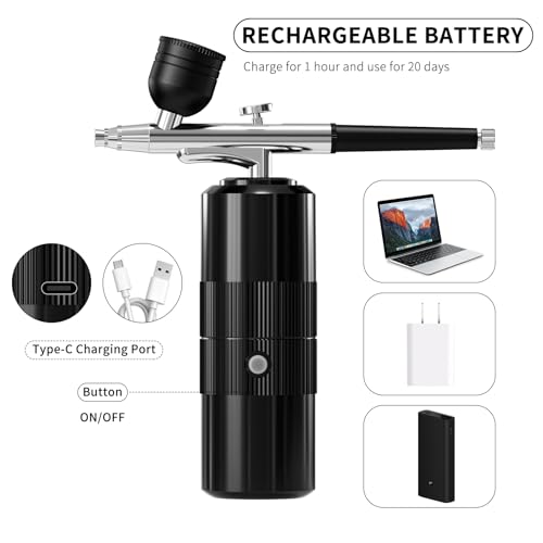 CBVCBV Airbrush Kit with Compressor Portable Airbrush Kit 48PSI High-Pressure Non-Clogging Air Brush Set Cordless Rechargeable with 0.3mm Nozzle and Cleaning Brush for Painting,Nail Art, Makeup (black) - Image 5